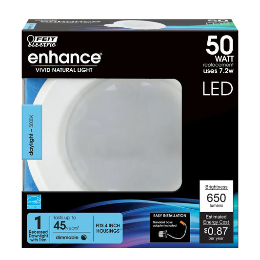 Feit Electric Enhance LED 4" White Trim 7.2W (50W Eq) Retrofit Kit Recessed Light